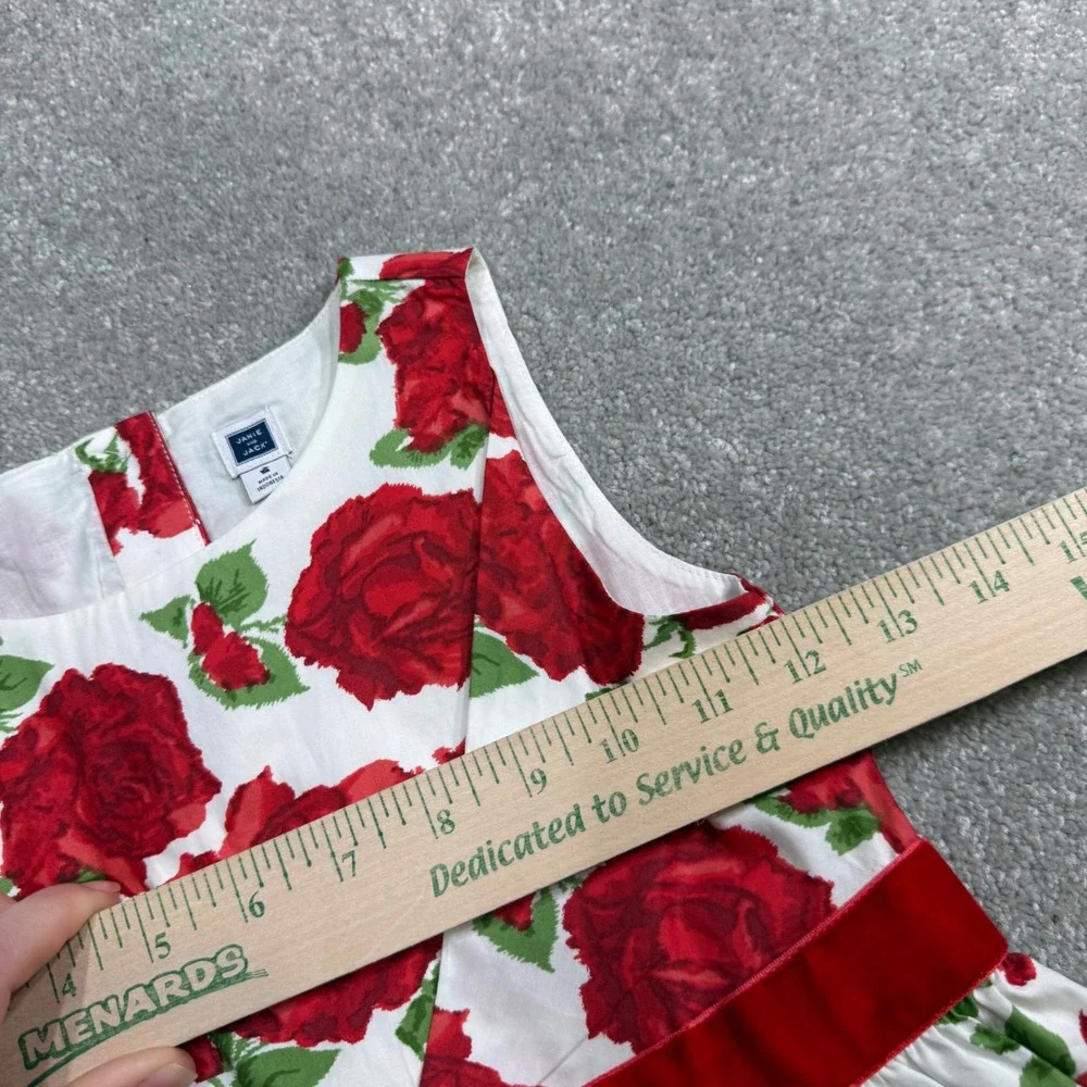 Janie and Jack Peplum Top Velvet Bow Red Rose Floral Sz 5 Preppy Girly Whimsy